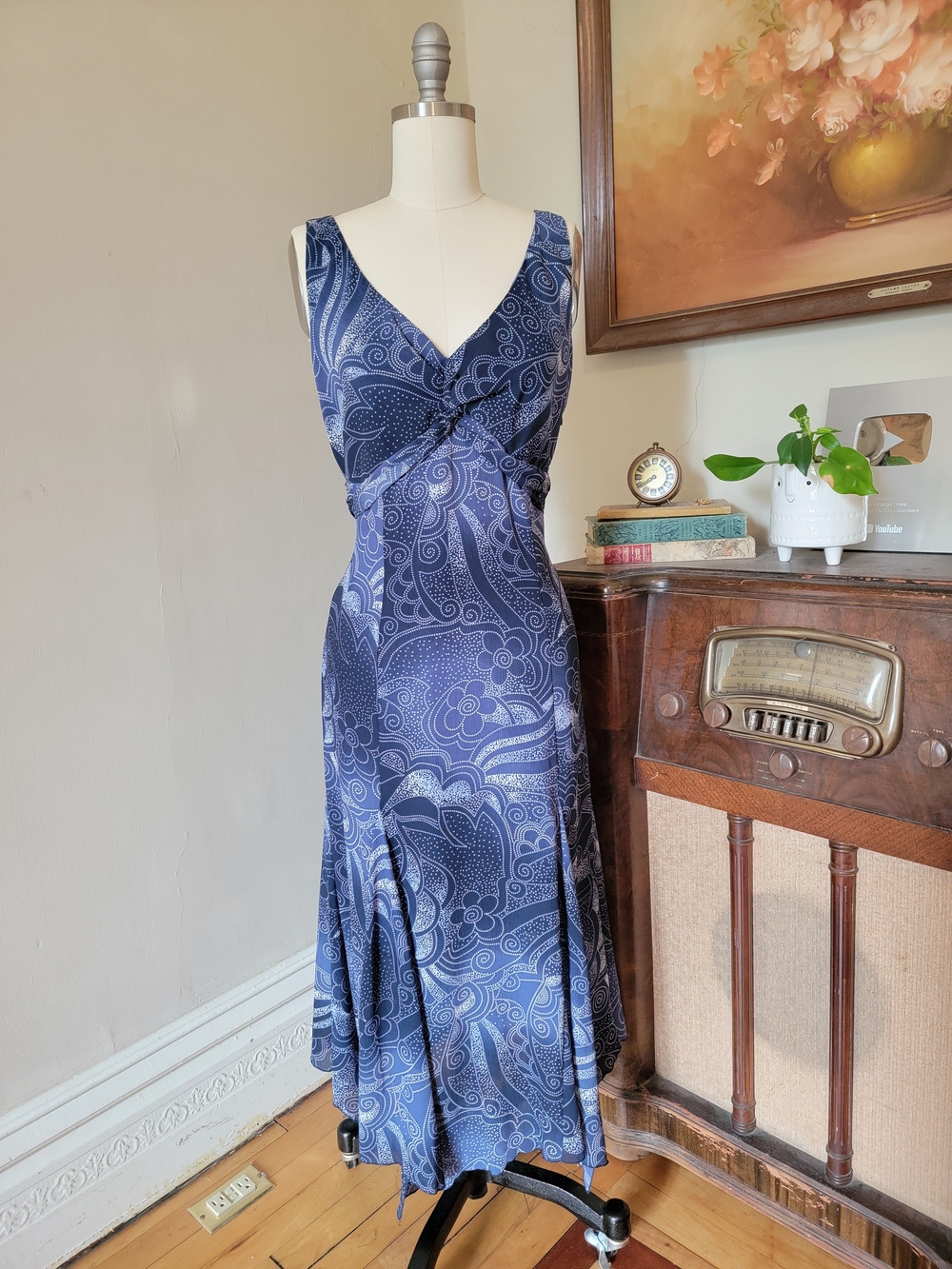 Tribal Brand Navy Paisley Chiffon Maxi Dress 10 Large